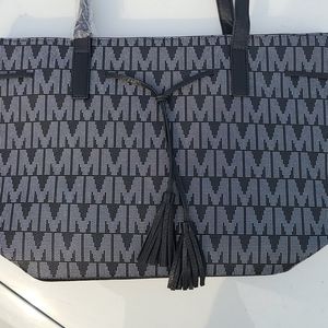 Black and white monogram tote